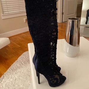 Brand New lace up navy blue boots thigh high